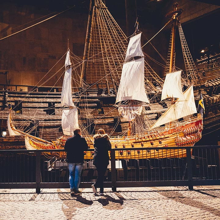 A Viking warship inside the Vasa Musuem in Sweden